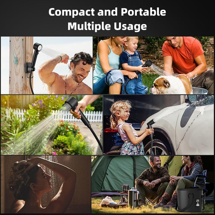 Moriko Portable Shower for Camping, 8000mAh Rechargeable Camping Shower Pump, 5 Shower Modes & IPX8 Waterproof, 5 Gallons Foldable Bucket, Outdoor Shower for Hiking, Travel, Car, Pet, Beach, RV, Boat Moriko Portable Shower for Camping, 8000mAh Rechargeable Camping Shower Pump, 5 Shower Modes & IPX8 Waterproof, 5 Gallons Foldable Bucket, Outdoor Shower for Hiking, Travel, Car, Pet, Beach, RV, Boat